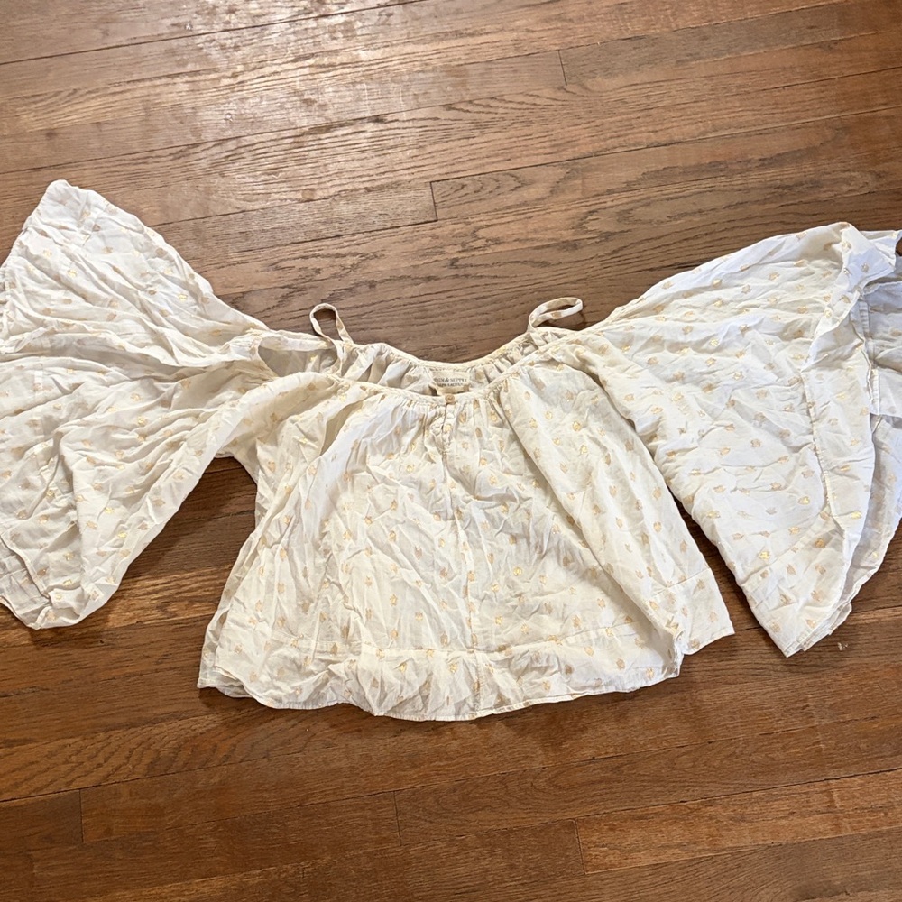Denim & Supply Ralph Lauren Cream Embroidered Off-Shoulder Bell Sleeve Blouse